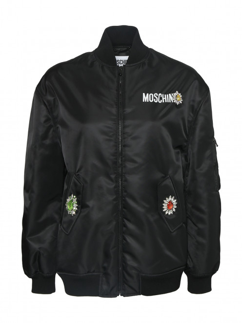 Куртка-бомбер с логотипом и стразами Moschino - Общий вид