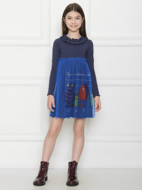 Платье хлопковое с сетчатой вставкой с принтом  SkirtsMore - МодельОбщийВид