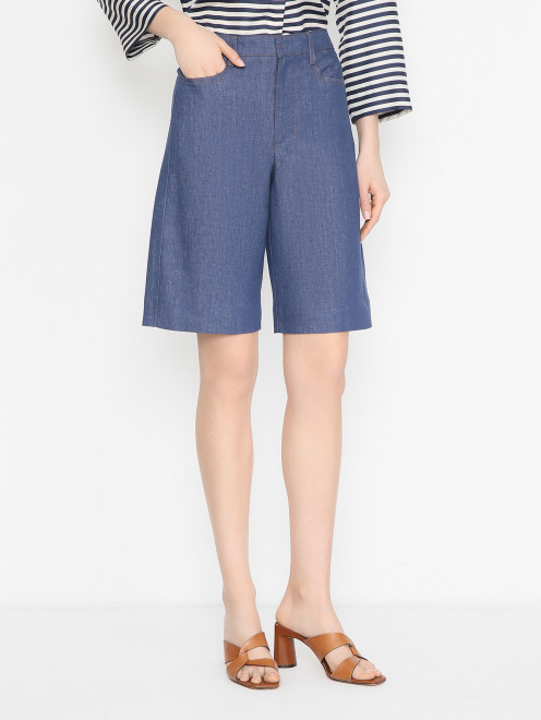 Шорты-бермуды из хлопка и льна Max Mara - МодельВерхНиз
