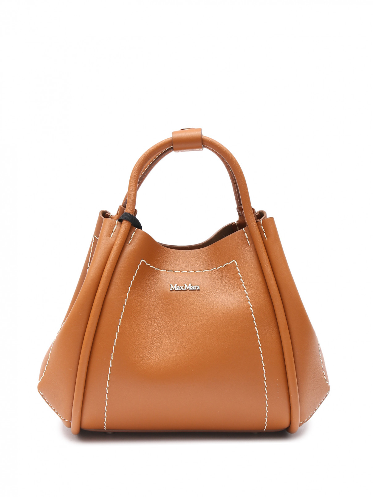 【M&M】オーダーNo.955 Max Mara коричневая сумка из гладкой кожи с контрастной отстрочкой