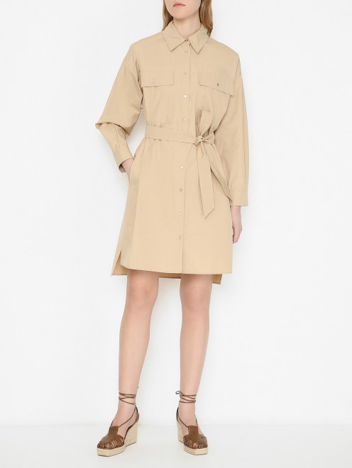 Платье из хлопка с поясом и карманами Weekend Max Mara - МодельВерхНиз