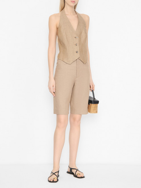 Шорты-бермуды из хлопка и льна Max Mara - МодельОбщийВид
