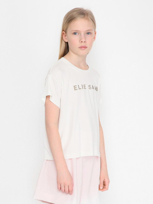 Футболка из вискозы со стразами Elie Saab - МодельВерхНиз