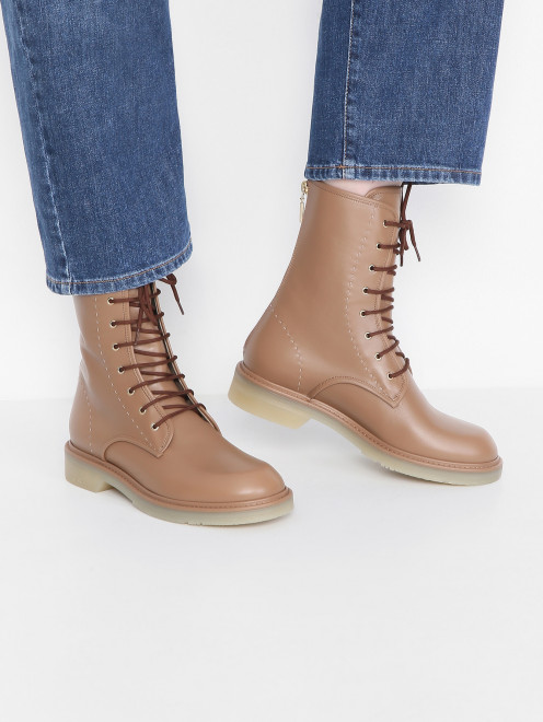 Ботинки из кожи с контрастной строчкой Max Mara - МодельВерхНиз