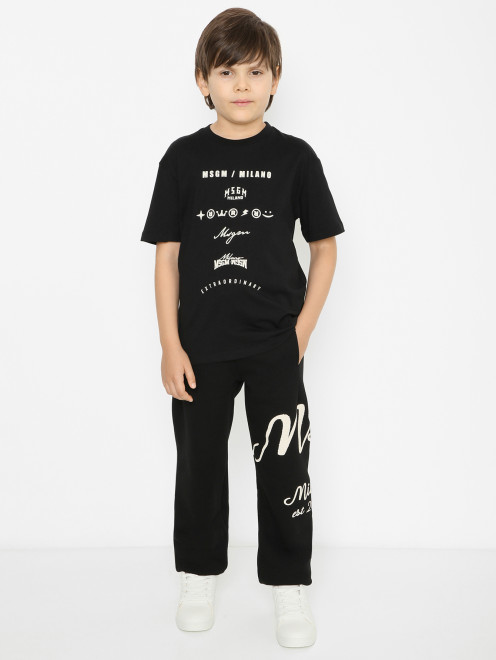 Футболка из хлопка с логотипом MSGM - МодельОбщийВид