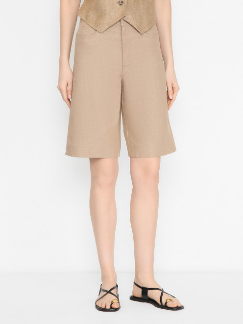 Шорты-бермуды из хлопка и льна Max Mara - МодельВерхНиз