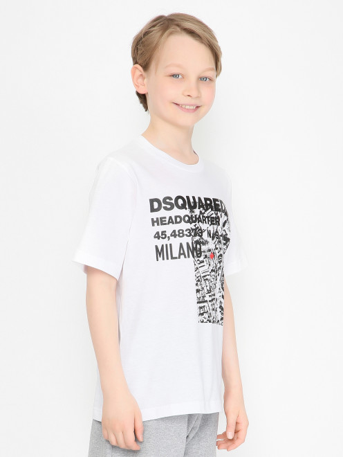 Футболка из хлопка с принтом Dsquared2 - МодельВерхНиз