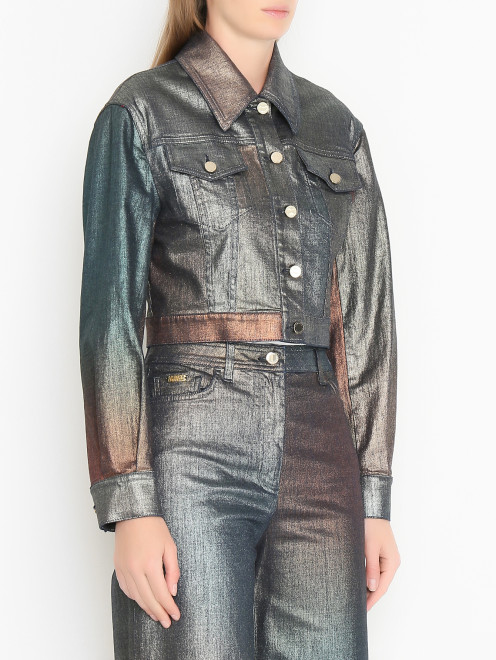 Укороченная куртка из денима с металлизированным эффектом Alberta Ferretti - МодельВерхНиз
