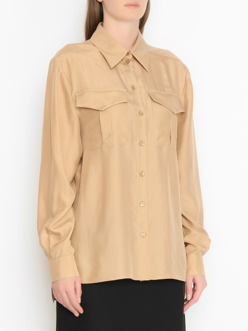 Однотонная блуза из шелка с накладными карманами Alberta Ferretti - МодельВерхНиз