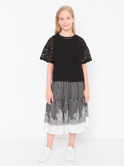 Футболка из хлопка с кружевом Ermanno Scervino Junior - МодельОбщийВид
