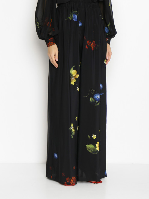 Брюки из шелка с цветочным узором Elie Saab - МодельВерхНиз