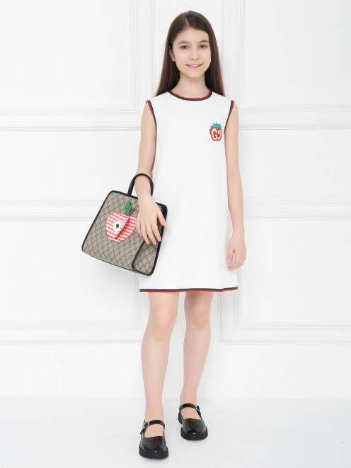 Платье из белого денима с аппликацией Gucci - МодельОбщийВид