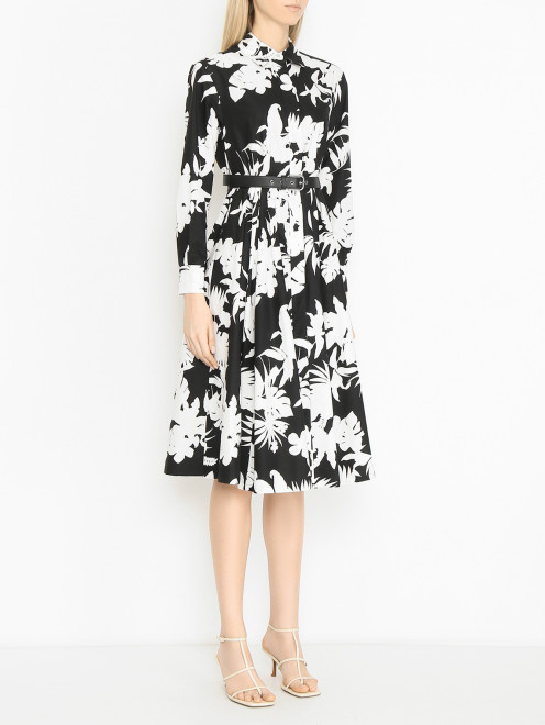 Платье из хлопка с узором и с ремнем Max Mara - МодельВерхНиз