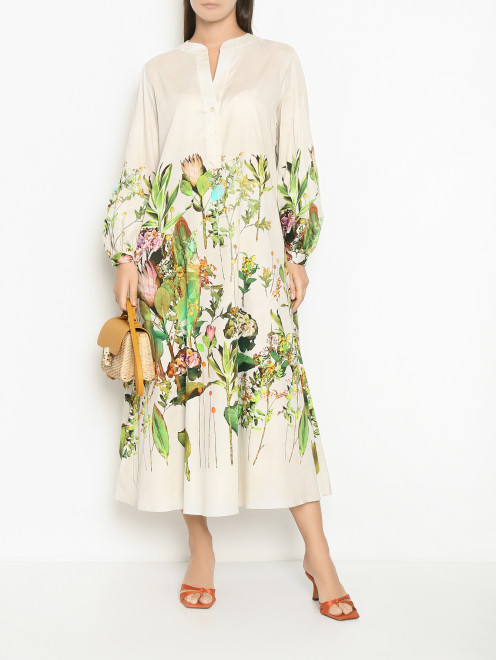 Платье-макси из хлопка с цветочным принтом Marina Rinaldi - МодельОбщийВид