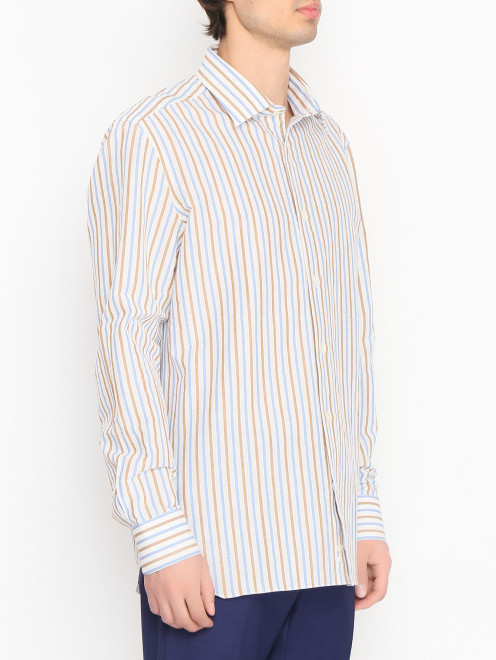 Рубашка из хлопка и льна с узором полоска Giampaolo - МодельВерхНиз