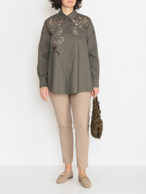 Рубашка из хлопка с вышивкой Marina Rinaldi - МодельОбщийВид