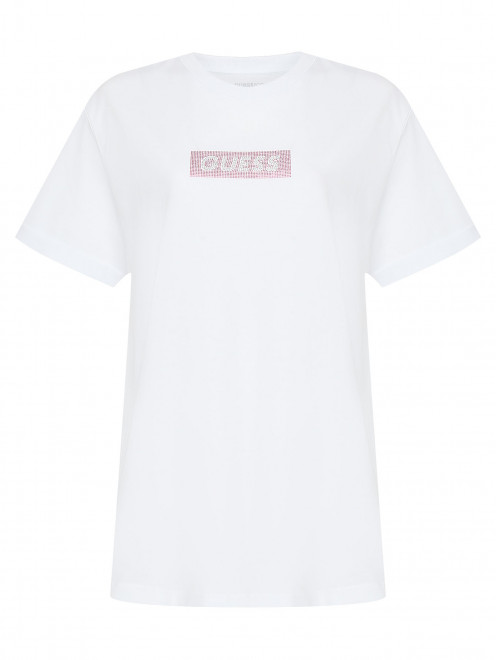 Оверсайз футболка с логотипом из страз Guess - Общий вид