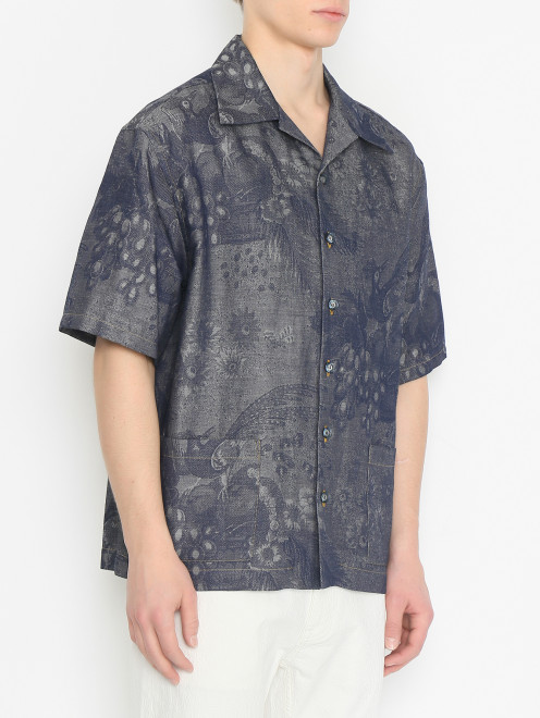 Рубашка из хлопка и льна с узором Etro - МодельВерхНиз