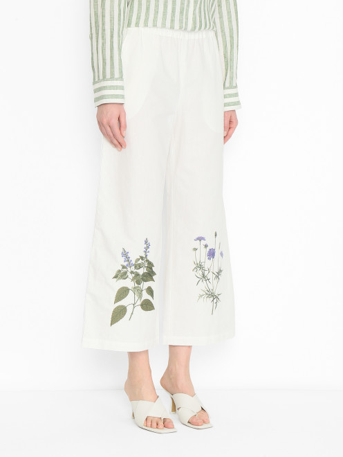 Брюки из смешанного хлопка с вышивкой Weekend Max Mara - МодельВерхНиз
