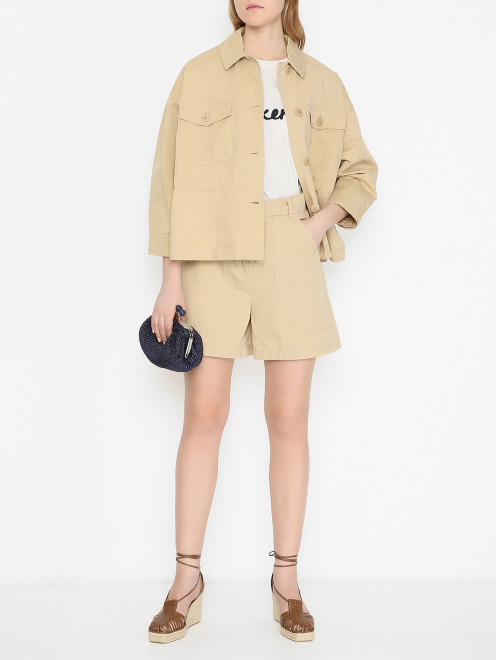 Шорты из хлопка и льна с поясом Weekend Max Mara - МодельОбщийВид