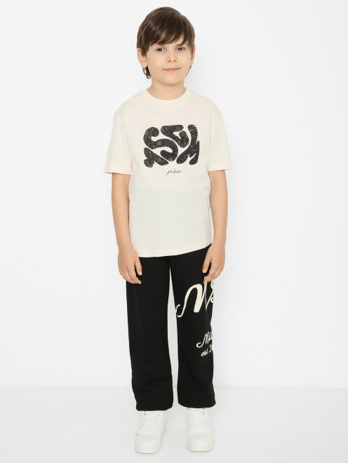 Футболка из хлопка с логотипом MSGM - МодельОбщийВид