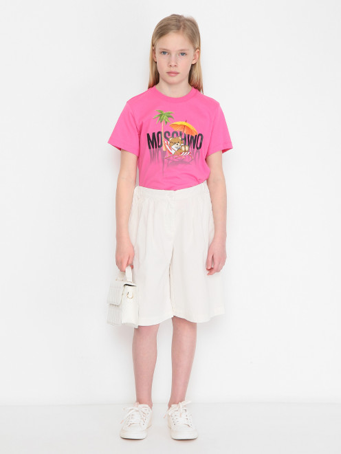 Футболка из хлопка с принтом Moschino - МодельОбщийВид
