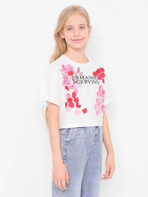 Футболка из хлопка с логотипом Ermanno Scervino Junior - МодельВерхНиз