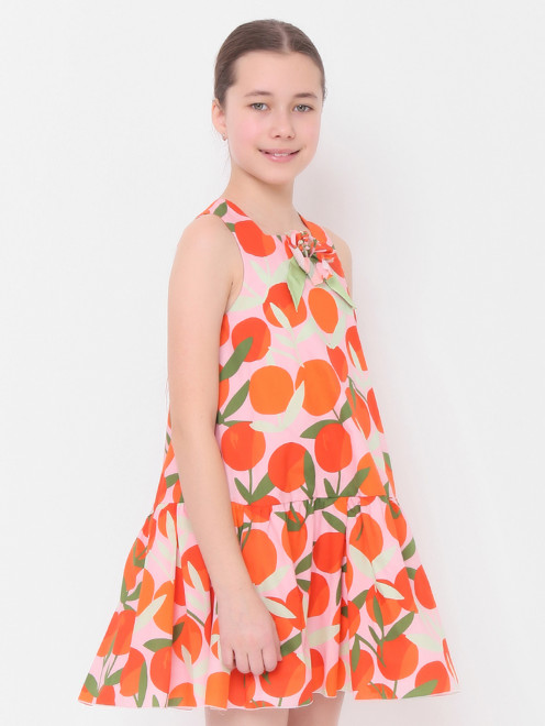 Платье из хлопка декорированное цветком MiMiSol - МодельВерхНиз