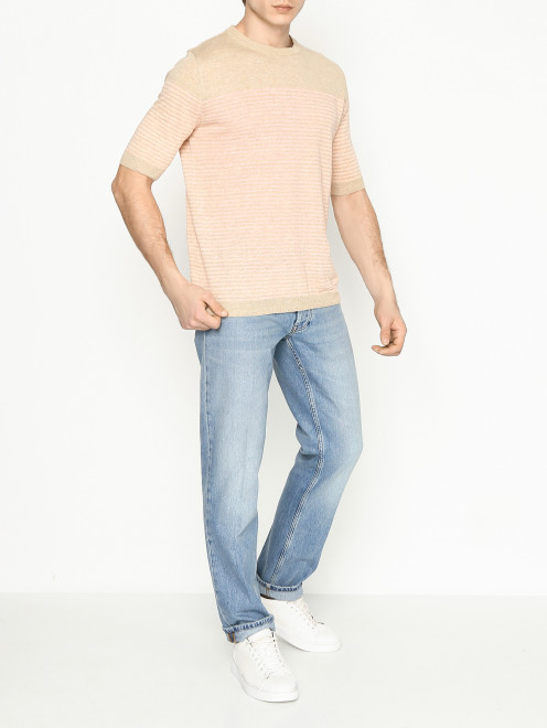 Футболка из льна с узором LARDINI - МодельОбщийВид