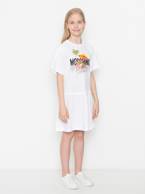 Платье из хлопка с принтом Moschino - МодельВерхНиз