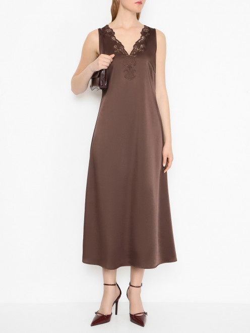 Атласное платье с кружевом Weekend Max Mara - МодельОбщийВид