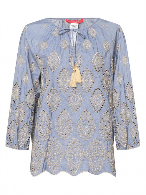 Блуза свободного кроя из хлопка с вышивкой ришелье Marina Rinaldi - Общий вид