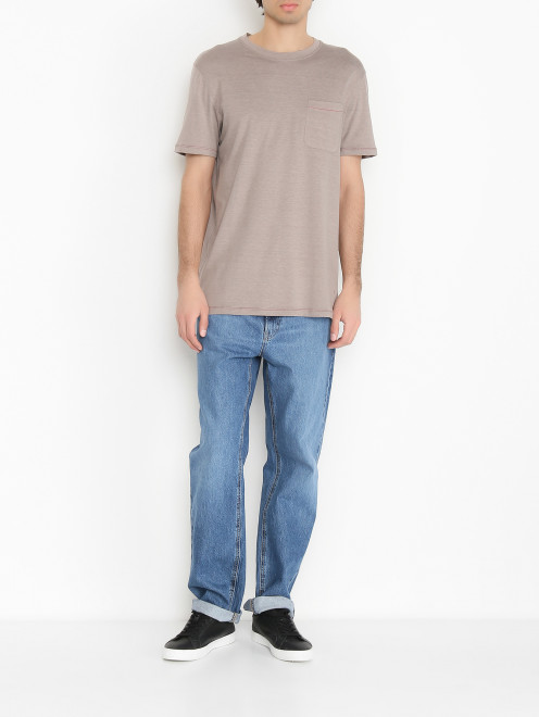 Однотонная футболка из шелка и хлопка Isaia - МодельОбщийВид