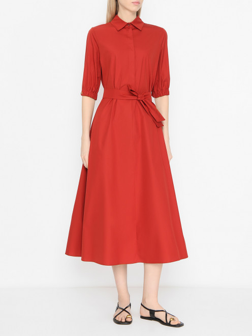 Хлопковое платье с поясом и карманами Max Mara - МодельВерхНиз