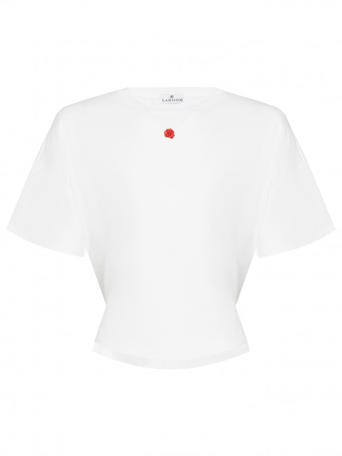 Однотонная футболка из хлопка с брошкой Laroom - Общий вид