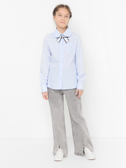 Блуза из хлопка декорированная вышивкой MONNALISA - МодельОбщийВид