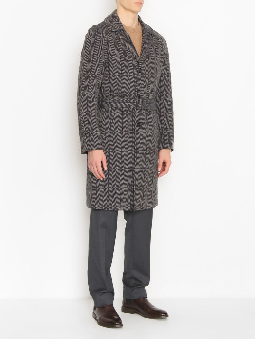 Пальто из шерсти и хлопка с поясом LARDINI - МодельВерхНиз