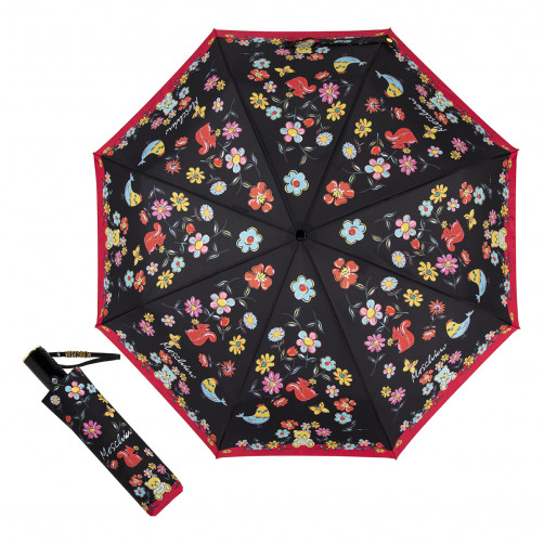 Зонт складной Moschino 8933-OCА Flowers and Squirrels Black Moschino - Общий вид