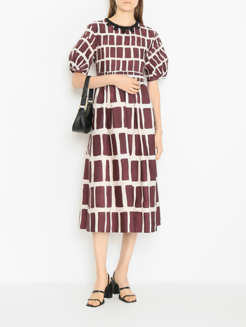 Платье-макси из хлопка с узором декорированное бисером Max Mara - МодельОбщийВид