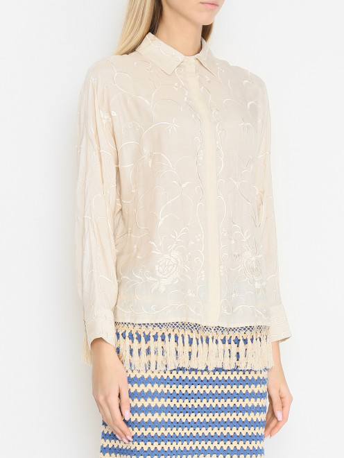 Рубашка из вискозы с цветочным узором и бахромой Semicouture - МодельВерхНиз