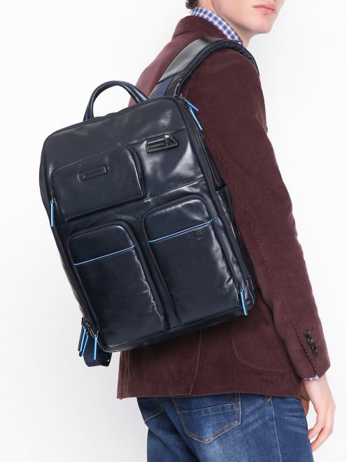 Рюкзак из кожи и текстиля с контрастной отделкой Piquadro - МодельВерхНиз