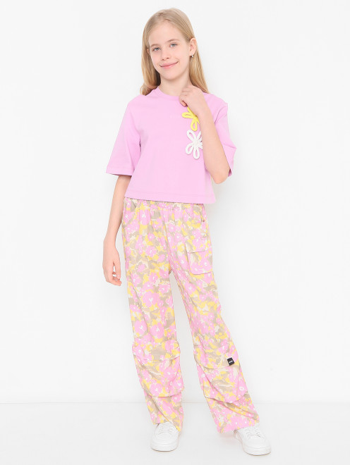 Футболка из хлопка с логотипом MSGM - МодельОбщийВид