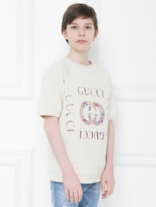 Толстовка с коротким рукавом и вышивкой Gucci - МодельВерхНиз