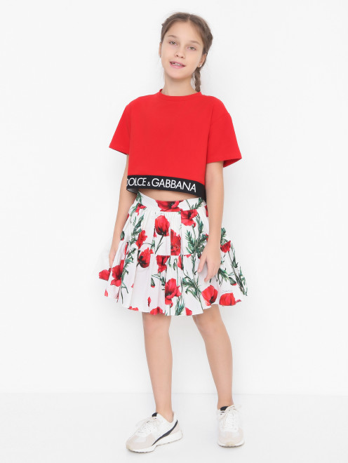 Хлопковая футболка с резинкой по низу Dolce & Gabbana - МодельОбщийВид