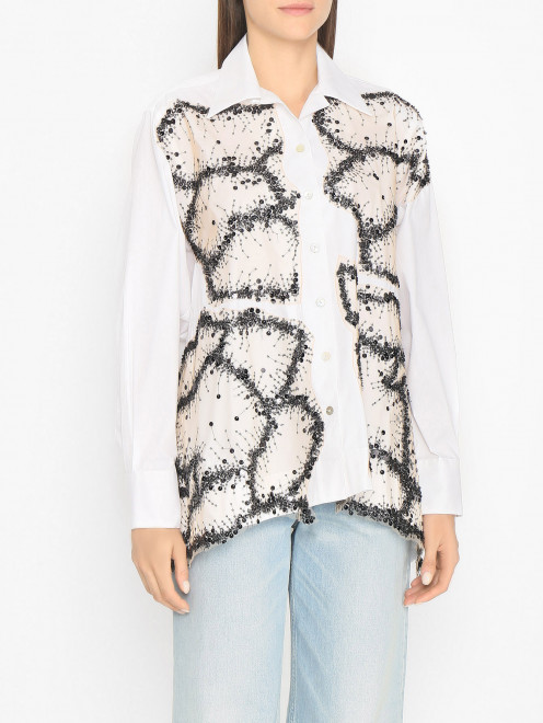Блуза на пуговицах с вышивкой из бисера Antonio Marras - МодельВерхНиз