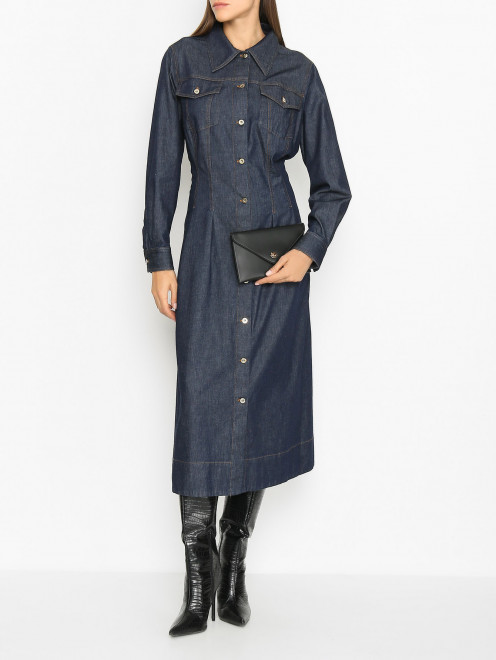 Клатч из гладкой кожи с логотипом Etro - МодельОбщийВид