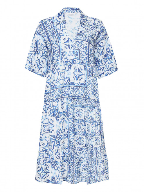 Платье-миди из льна с узором Positano Couture - Общий вид