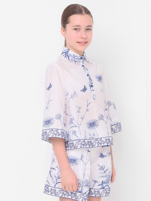 Хлопковая блуза с цветочным узором Elie Saab - МодельВерхНиз
