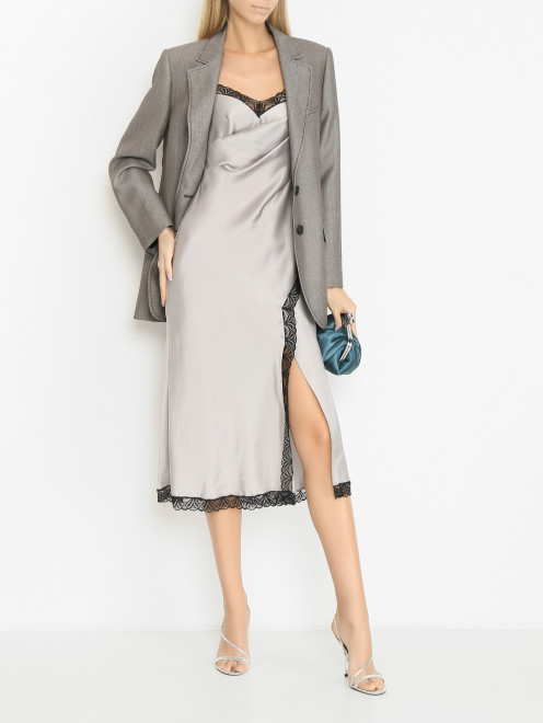 Атласное платье-комбинация с кружевными вставками Alberta Ferretti - МодельОбщийВид