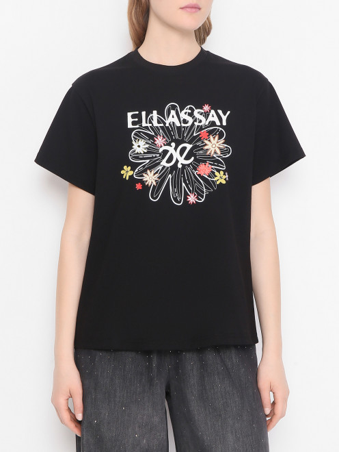 Футболка из хлопка с принтом и логотипом Ellassay - МодельВерхНиз